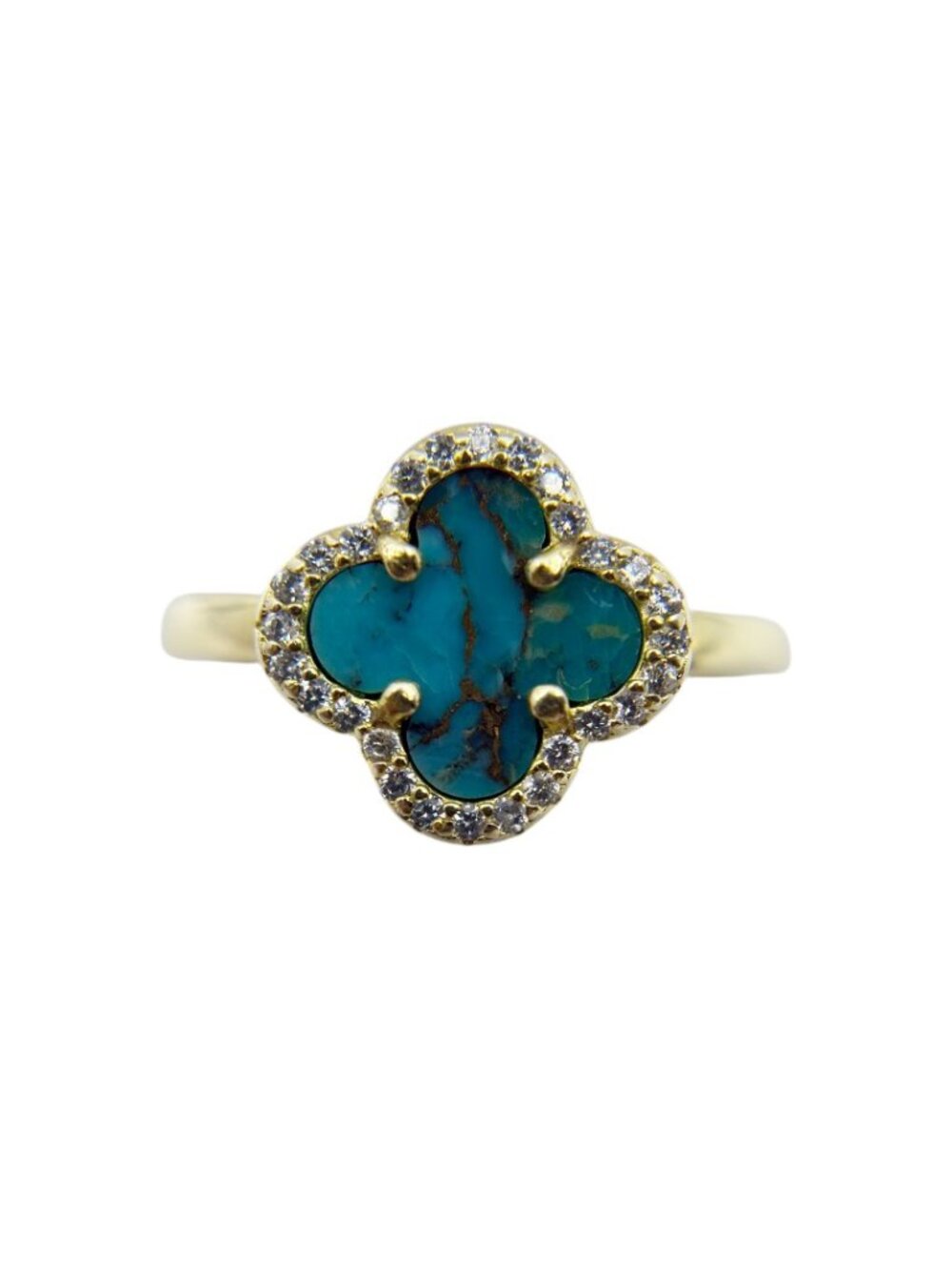 Gold Vermeil 925 sterling silver turquoise & cubic zirconia clover ring - GM1246